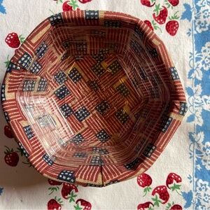Longaberger Mini Hexagon Basket with Patriotic Liner and Clear Protector